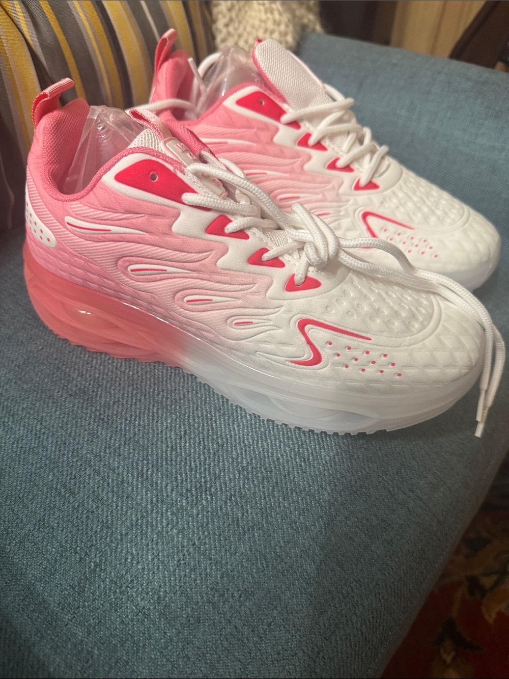 Women's White and Pink Gradient Athletic Sneakers
